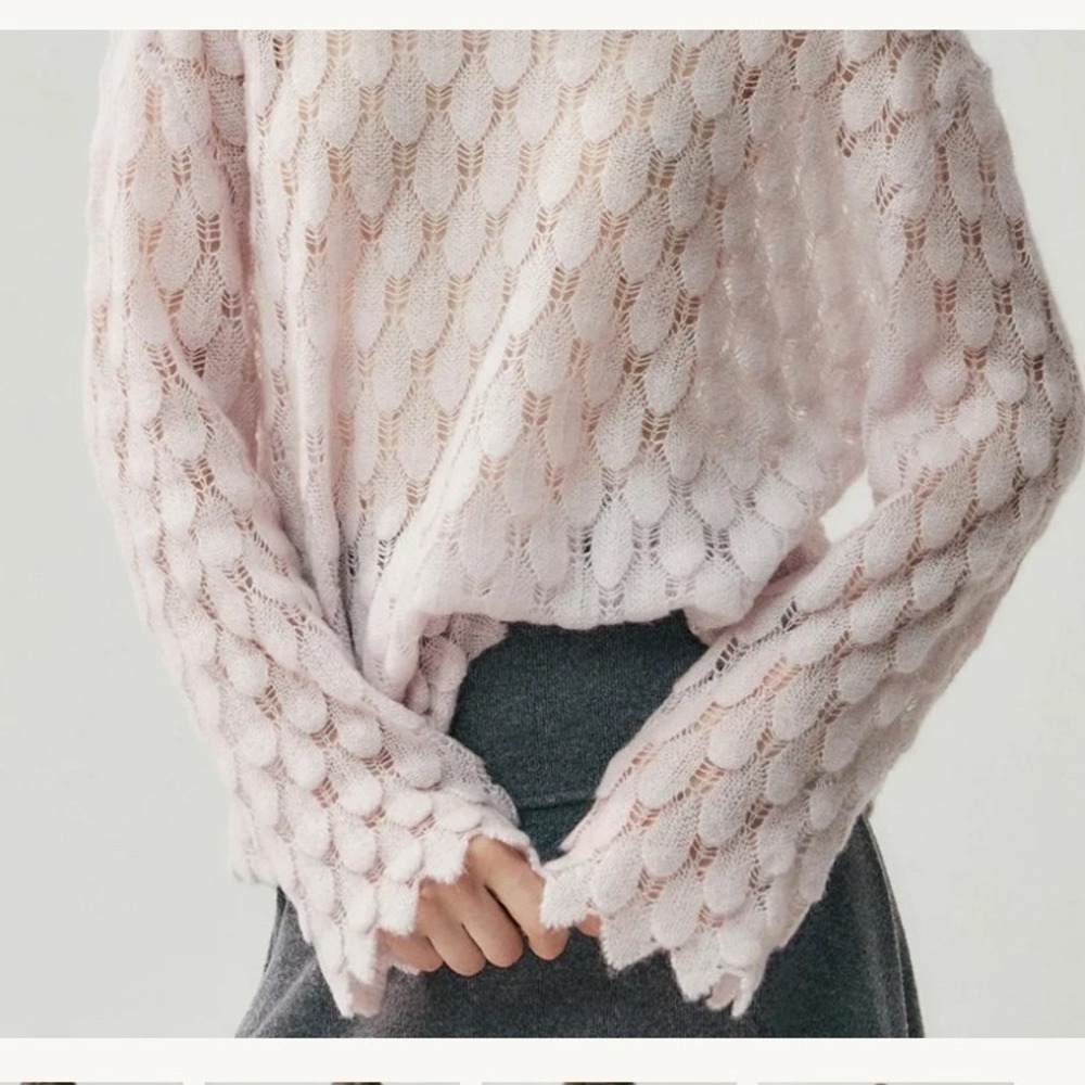 Daisysilk 100% Cashmere Crew Neck Knit Sweater Cream L‎ NWT